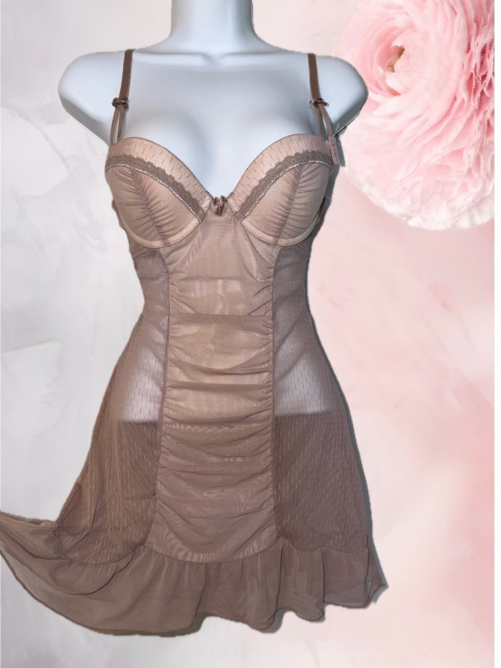 Sophie B. Fairy Coquette Padded Lace & Mesh Ruched Babydoll Corset Bustier Sz S